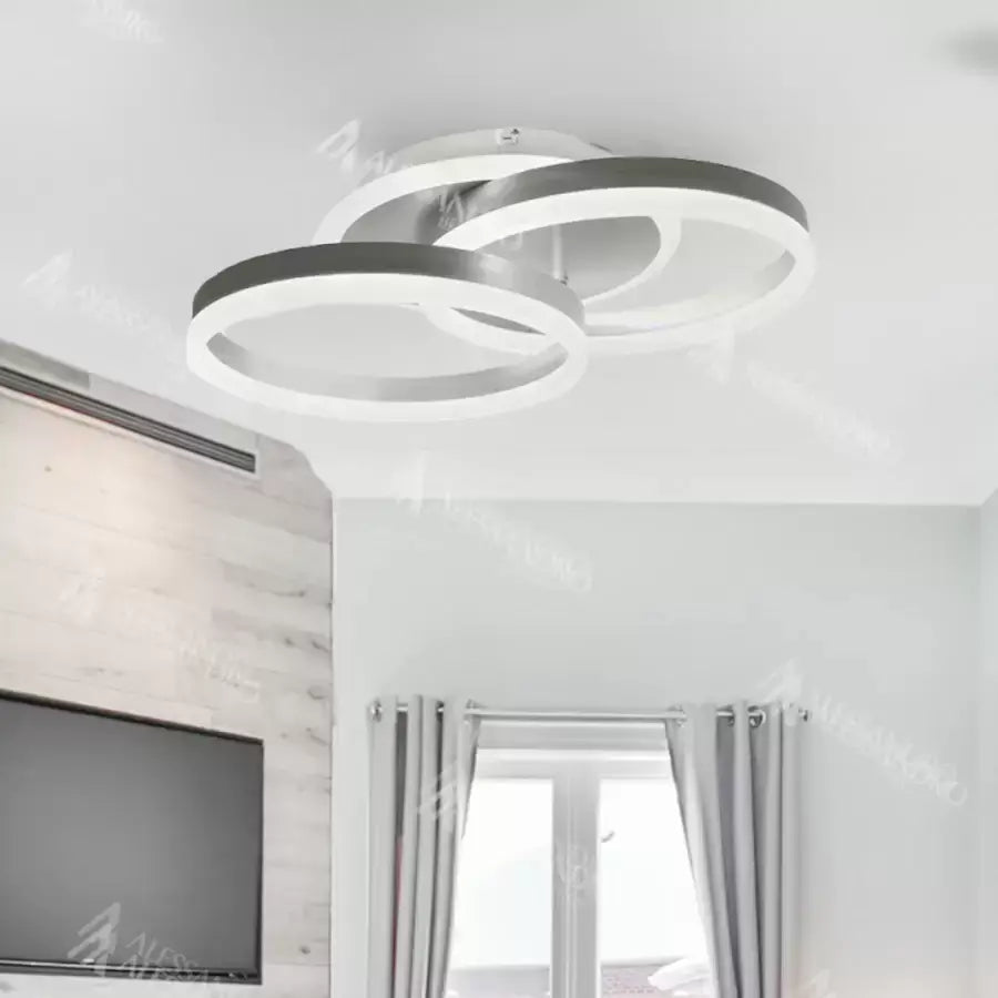 Żyrandol LED LYRA z pilotem, 120 W, 2 koła, ściemnialny, szczotkowane srebro, zimne/ciepłe/neutralne światło 