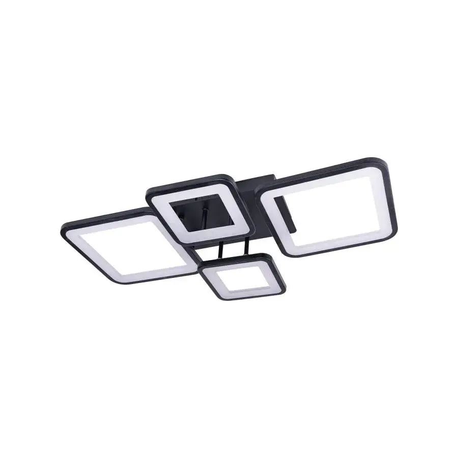 LED żyrandol z pilotem, Ella, 4 kwadraty, 88 W, zimno/gorące/neutralne światło, niestabilne, czarne
