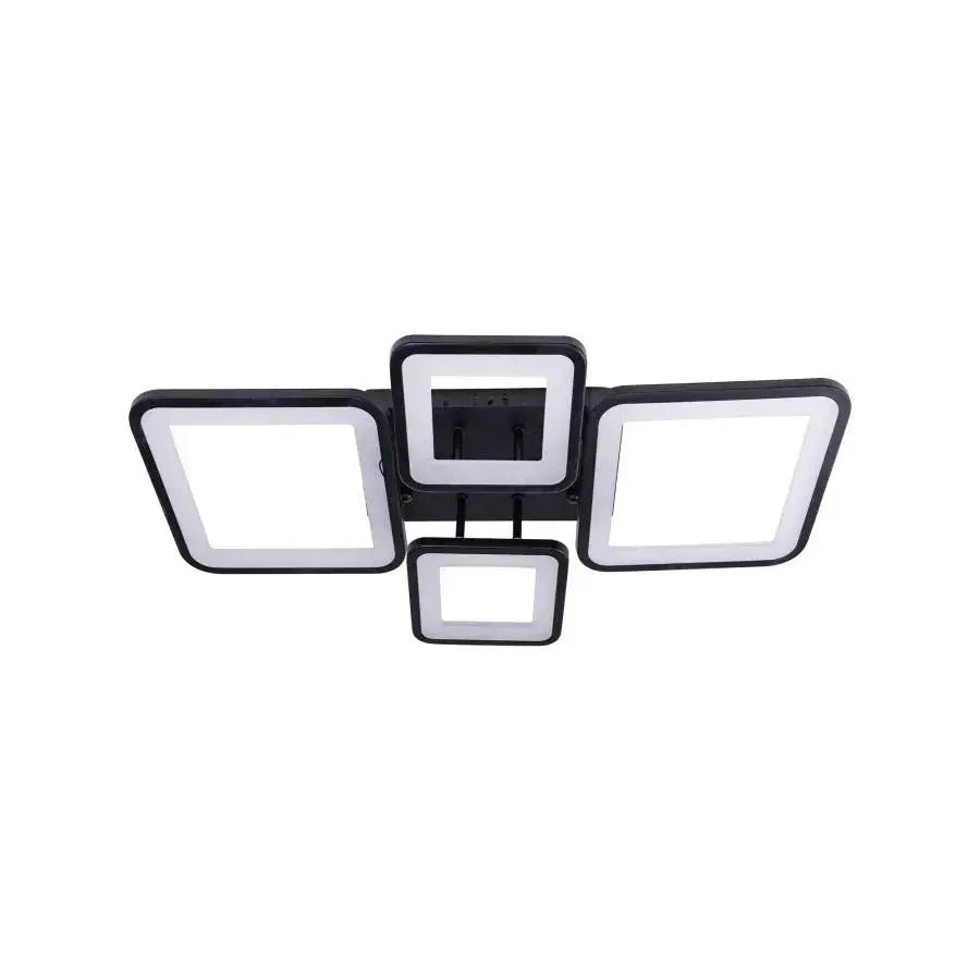 LED żyrandol z pilotem, Ella, 4 kwadraty, 88 W, zimno/gorące/neutralne światło, niestabilne, czarne