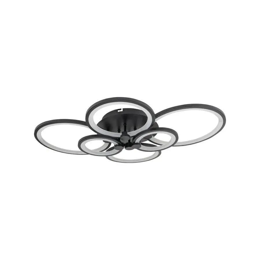 Żyrandol LED z pilotem ALANI 152 W, 6 okręgów, światło zimne/ciepłe/neutralne, ściemnialny, czarny