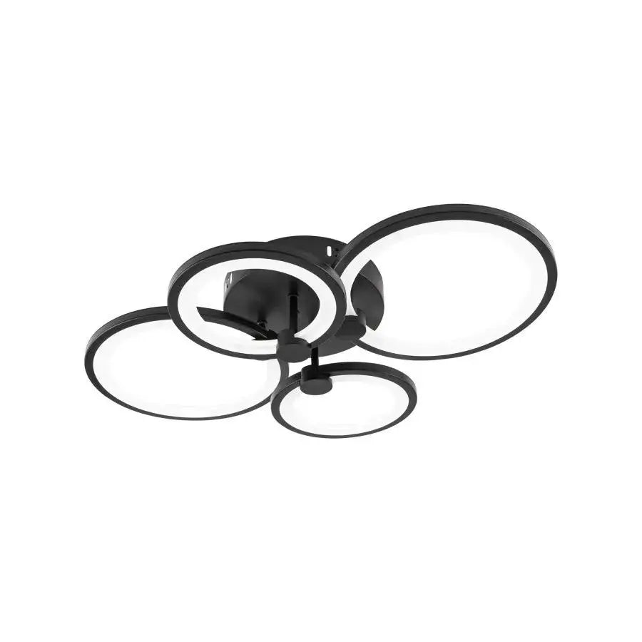 Żyrandol LED z pilotem ALANI 88W, 4 okręgi, światło zimne/ciepłe/neutralne, ściemnialny, czarny