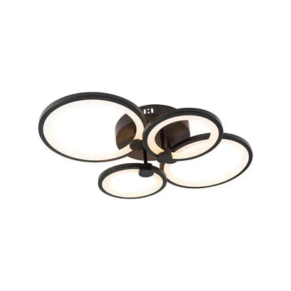 Żyrandol LED z pilotem ALANI 88W, 4 okręgi, światło zimne/ciepłe/neutralne, ściemnialny, czarny