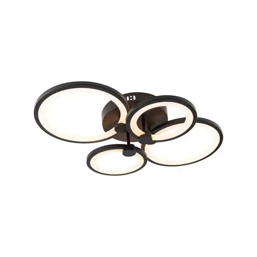 Żyrandol LED z pilotem ALANI 88W, 4 okręgi, światło zimne/ciepłe/neutralne, ściemnialny, czarny