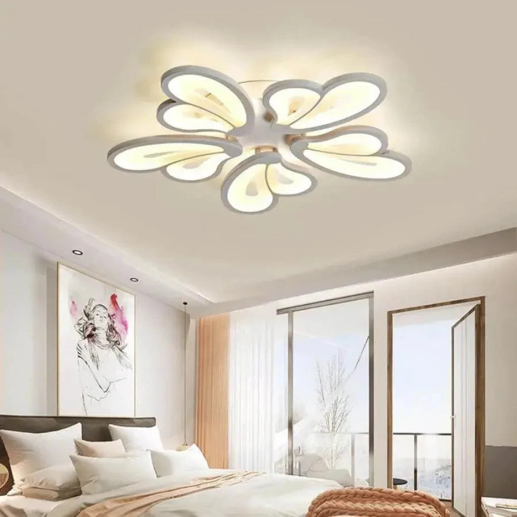 Żyrandol LED z pilotem BLOSSOM, 60 W, 5 płatków, zimne/ciepłe/neutralne światło, ściemnialny, biały 