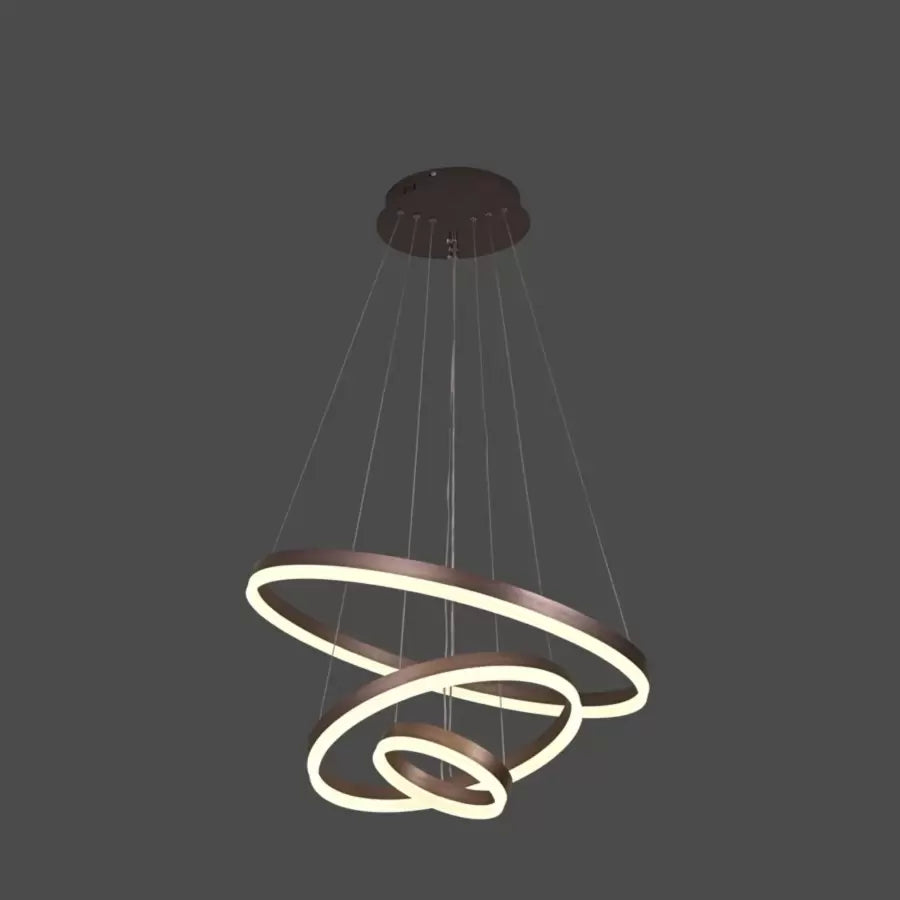 Żyrandol wiszący LED EMANUELLE 152 W z pilotem, 3 okręgi, światło zimne/ciepłe/neutralne, ściemnialny, brązowy, regulowana wysokość