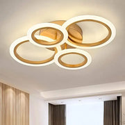 Żyrandol LED BETTY 44W z pilotem, 4 okręgi, światło zimne/ciepłe/neutralne, ściemnialny, błyszczący złoty
