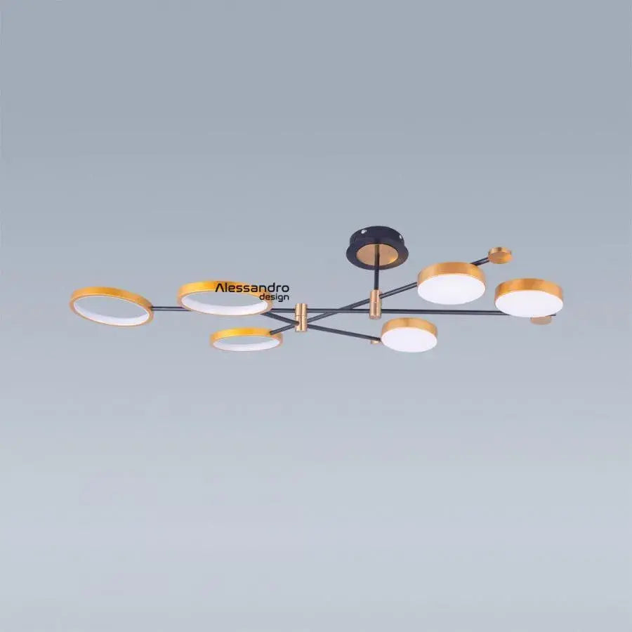 Żyrandol LED z pilotem GRUPCES 110 W, 6 elementów, światło zimne/ciepłe/neutralne, ściemnialny, kolor złoty czarny