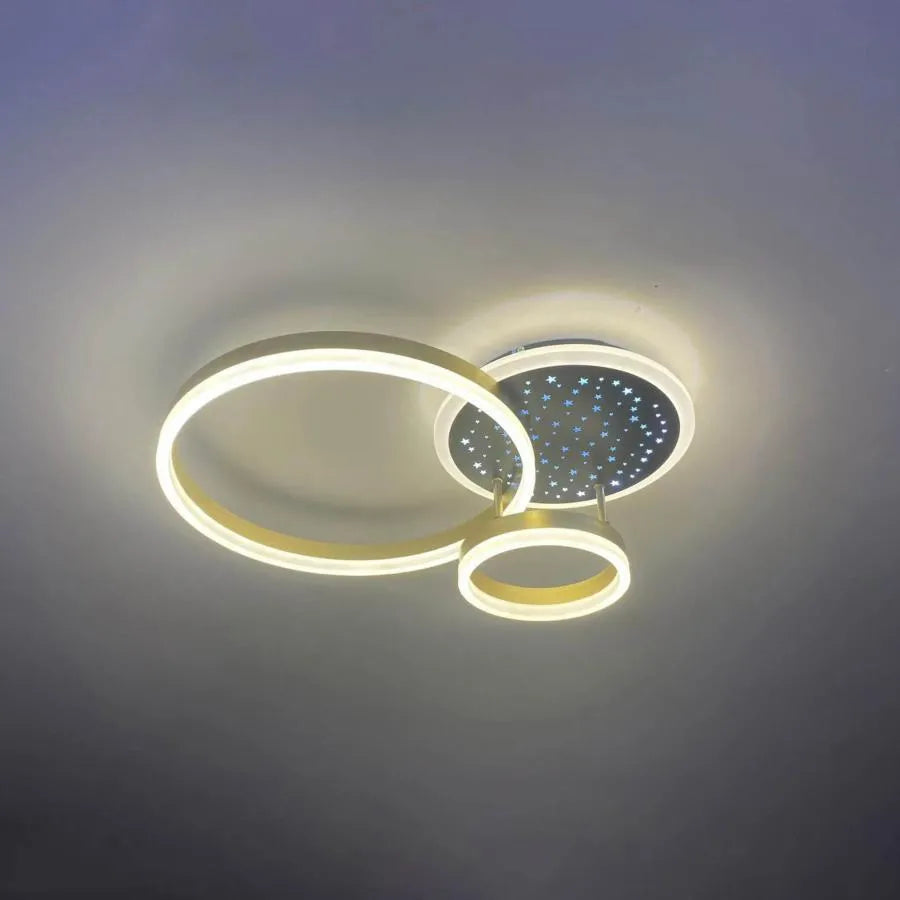 Żyrandol LED z pilotem HATEYA 136 W, 2 okręgi, światło zimne/ciepłe/neutralne, ściemnialny, złotobiały