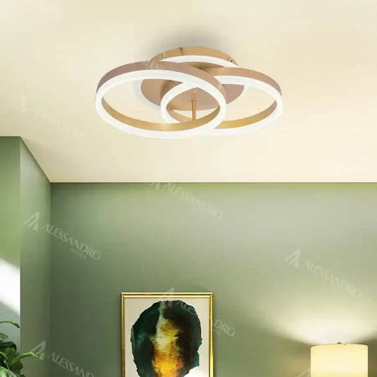 Żyrandol LED LYRA z pilotem, 120 W, 2 koła, ściemnialny, szczotkowane złoto, zimne/ciepłe/neutralne światło