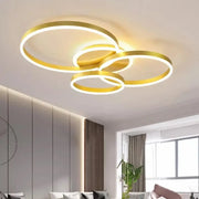 Żyrandol LED z pilotem LYRA 100 W, 3 okręgi, światło zimne/ciepłe/neutralne, ściemnialny, szczotkowane złoto