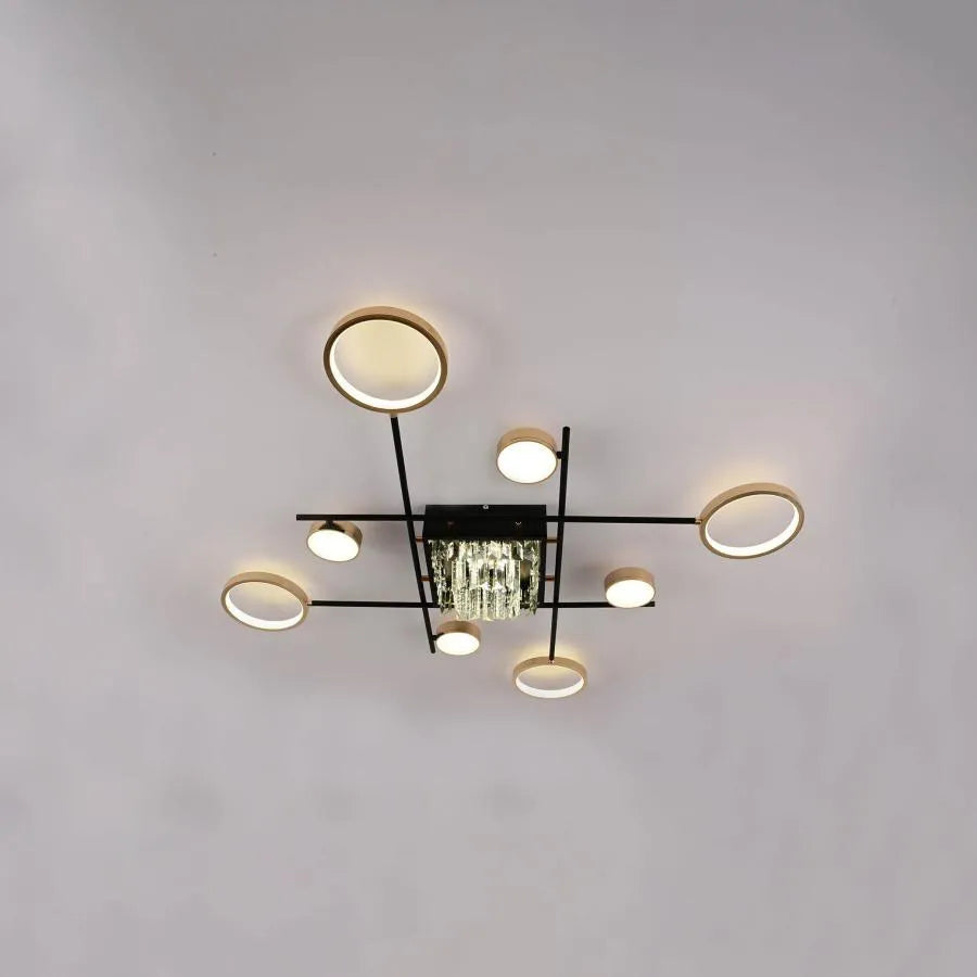 Żyrandol LED z pilotem i kryształem MISEL 168W, 9 elementów, zimne/ciepłe/neutralne światło, ściemnialny, czarno-złoty