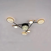 Żyrandol LED z pilotem i kryształem MISEL 138W, 7 elementów, zimne/ciepłe/neutralne światło, ściemnialny, czarno-złoty