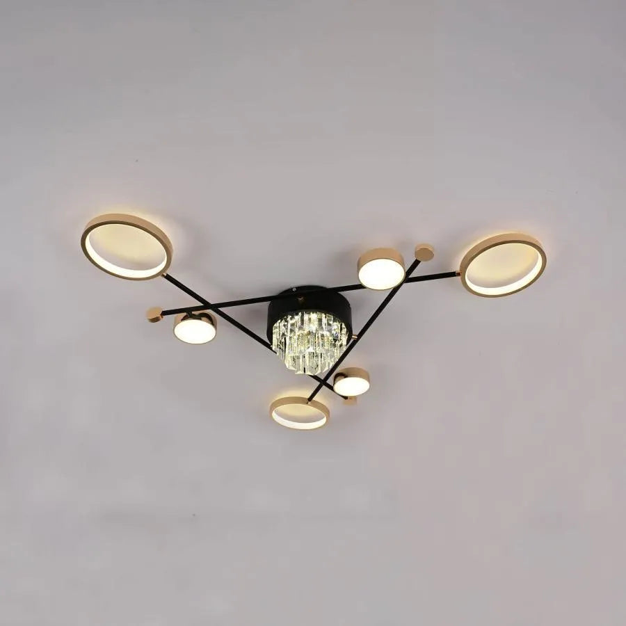 Żyrandol LED z pilotem i kryształem MISEL 138W, 7 elementów, zimne/ciepłe/neutralne światło, ściemnialny, czarno-złoty