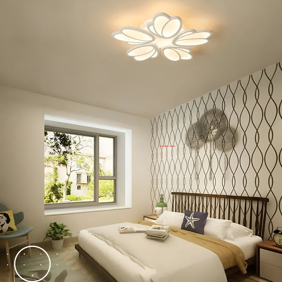 Żyrandol LED z pilotem TULIP, 73 W, 5 płatków, zimne/ciepłe/neutralne światło, ściemnialny, biały 