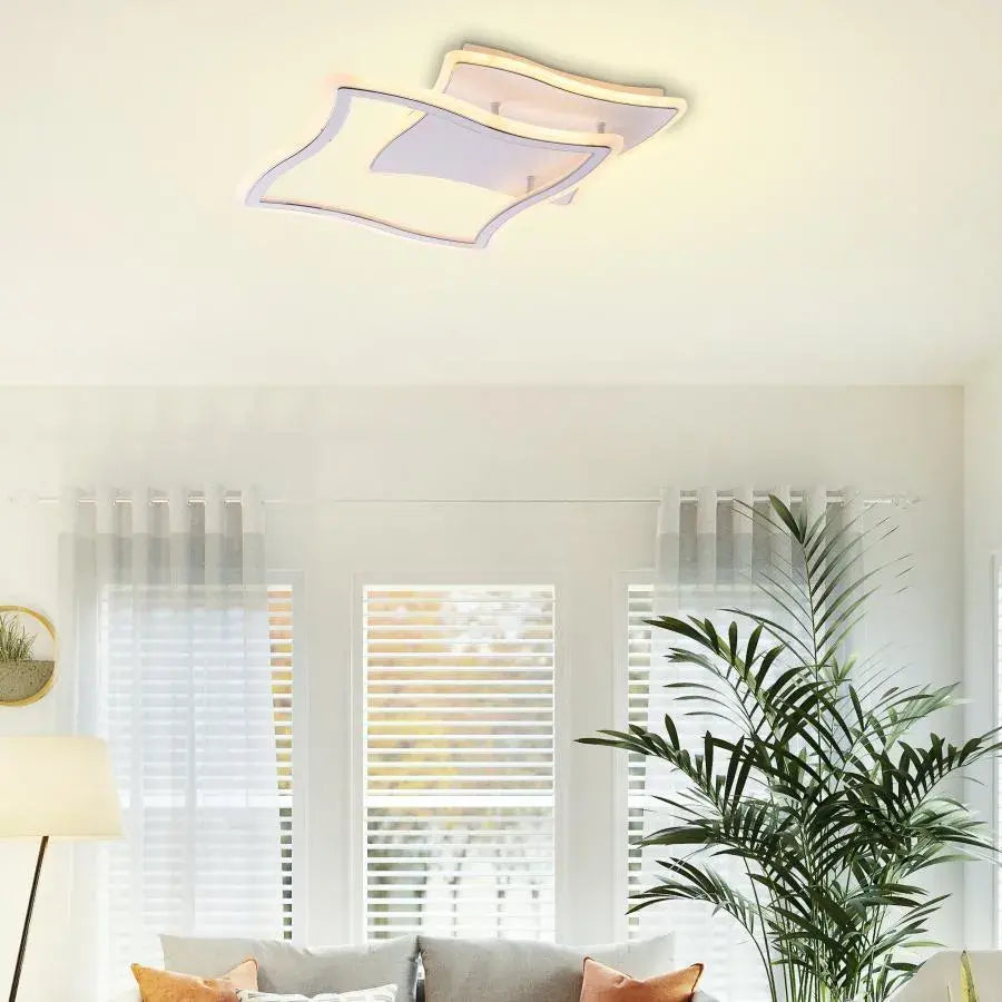 Żyrandol LED PANDORA 90W z pilotem, 2 kwadraty, światło zimne/ciepłe/neutralne, ściemnialny, biały