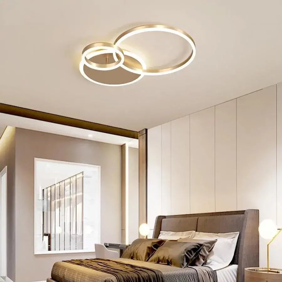 Żyrandol LED z pilotem RILIA 100 W, 2 okręgi, światło zimne/ciepłe/neutralne, ściemnialny, białe złoto