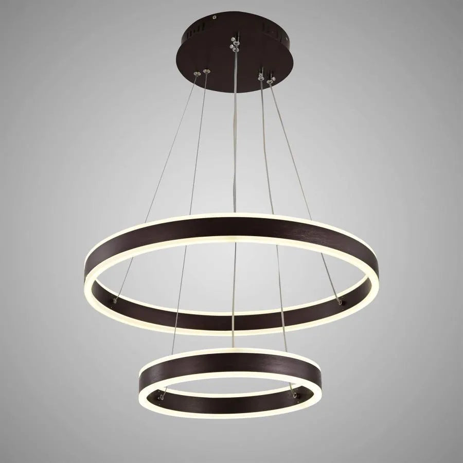Żyrandol wiszący LED z pilotem OLATHE 180 W, 2 okręgi, światło zimne/ciepłe/neutralne, ściemnialny, brązowy, regulowana wysokość