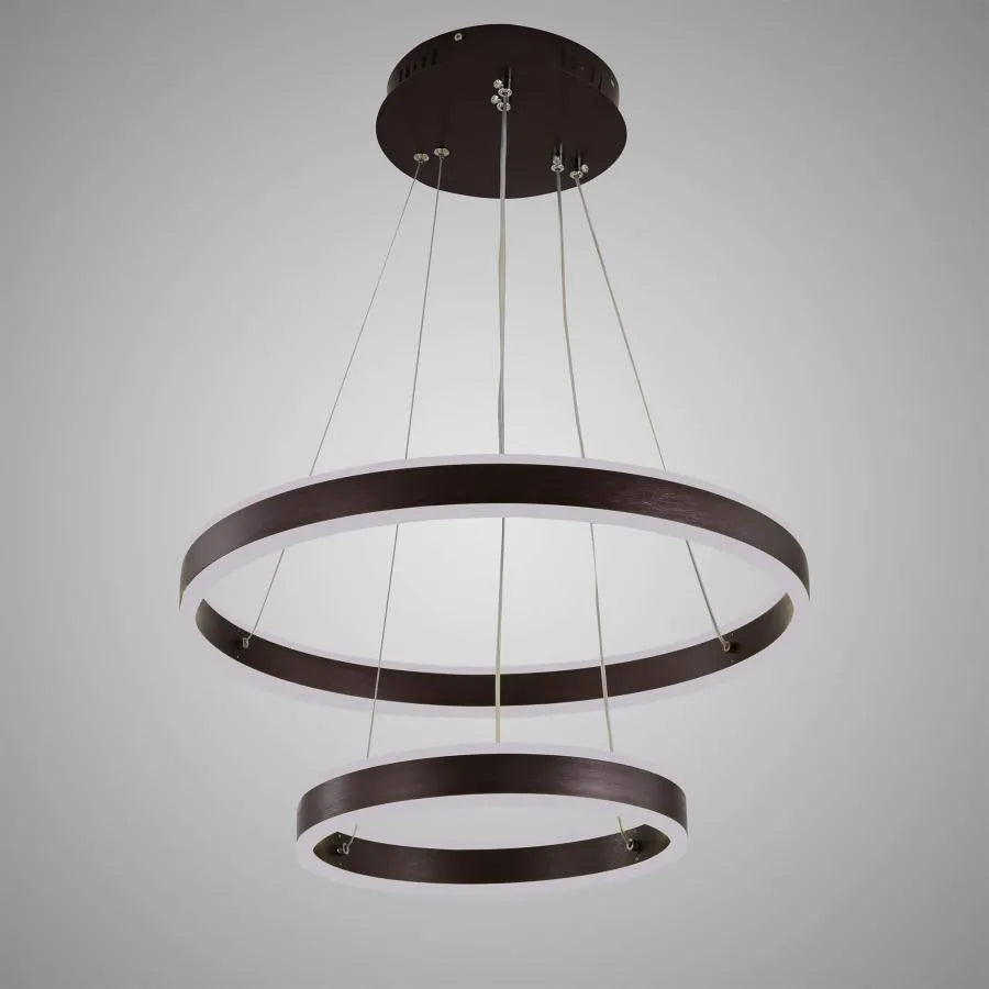 Żyrandol wiszący LED z pilotem OLATHE 180 W, 2 okręgi, światło zimne/ciepłe/neutralne, ściemnialny, brązowy, regulowana wysokość