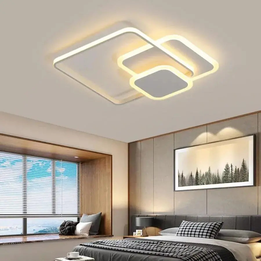 Żyrandol LED z pilotem ANEMONA 75W, 3 kwadraty, światło zimne/ciepłe/neutralne, ściemnialny, biały