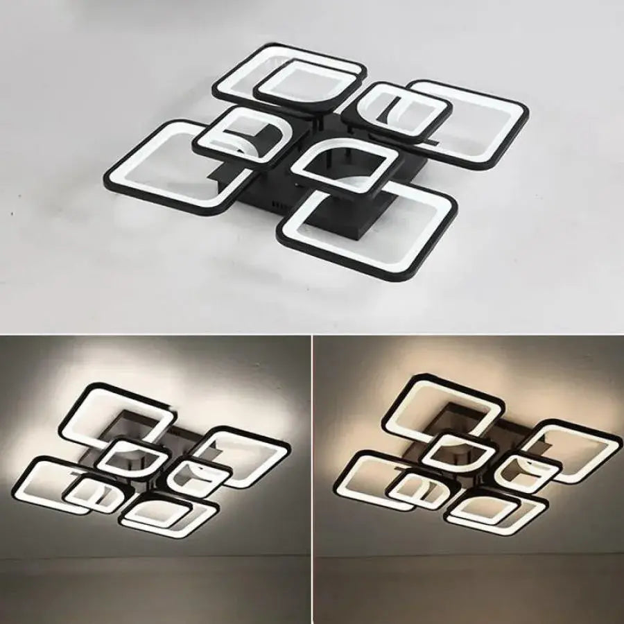 Żyrandol LED z pilotem FELY 192 W, 8 kwadratów, zimne/ciepłe/neutralne światło, ściemnialny, biały