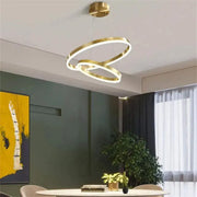Żyrandol wiszący LED AZARIAH 112 W z pilotem, 2 okręgi, światło zimne/ciepłe/neutralne, ściemnialny, błyszczący złoty, regulowana wysokość