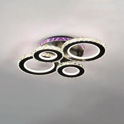 Żyrandol LED z pilotem i kryształem MEILI ZAFINA RGB 136W, 4 koła, światło zimne/ciepłe/neutralne, możliwość przyciemniania, czarny