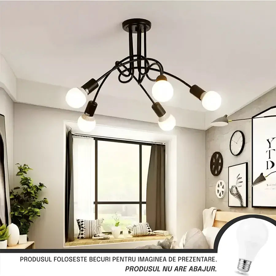 Żyrandol Modernistyczny Penta 5, 5x E27, Czarny, Nowoczesny Design