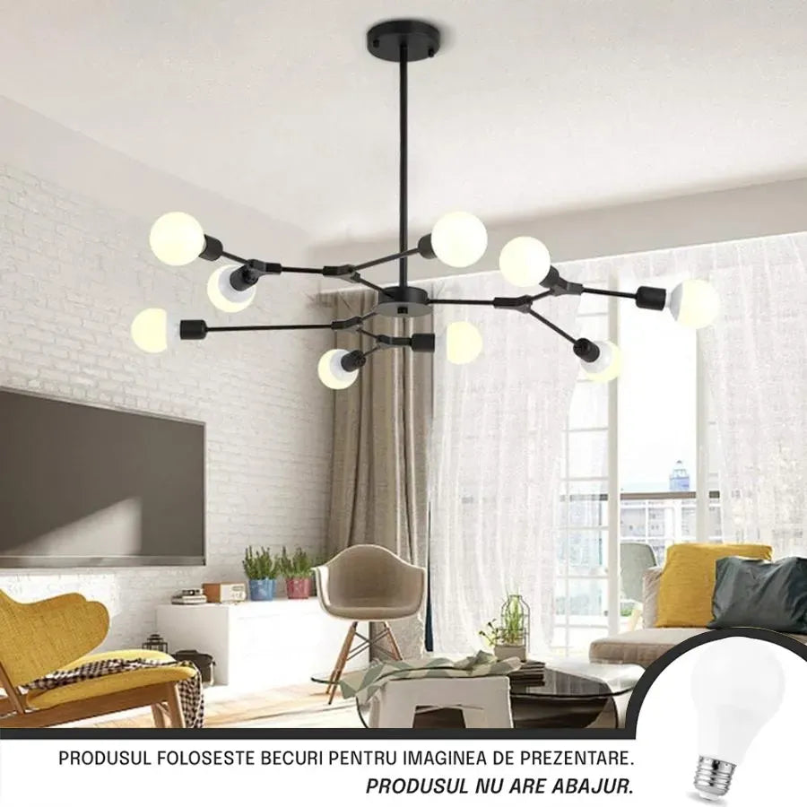 Żyrandol Architek Nona, 9x E27, czarny, metalowy