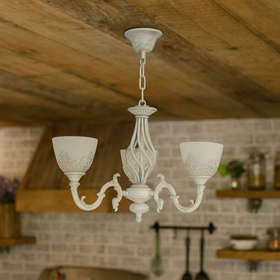 Żyrandol VINTAGE, wiszący, COTTAGE, okrągły, 3xE27, szkło i metal, biały