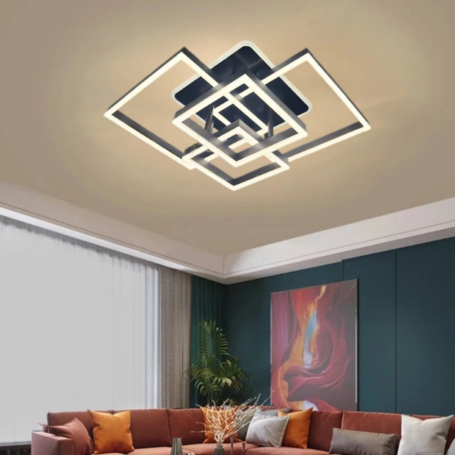 Żyrandol LED z pilotem EMMA 190 W, 4 kwadraty, światło zimne/ciepłe/neutralne, ściemnialny, czarny