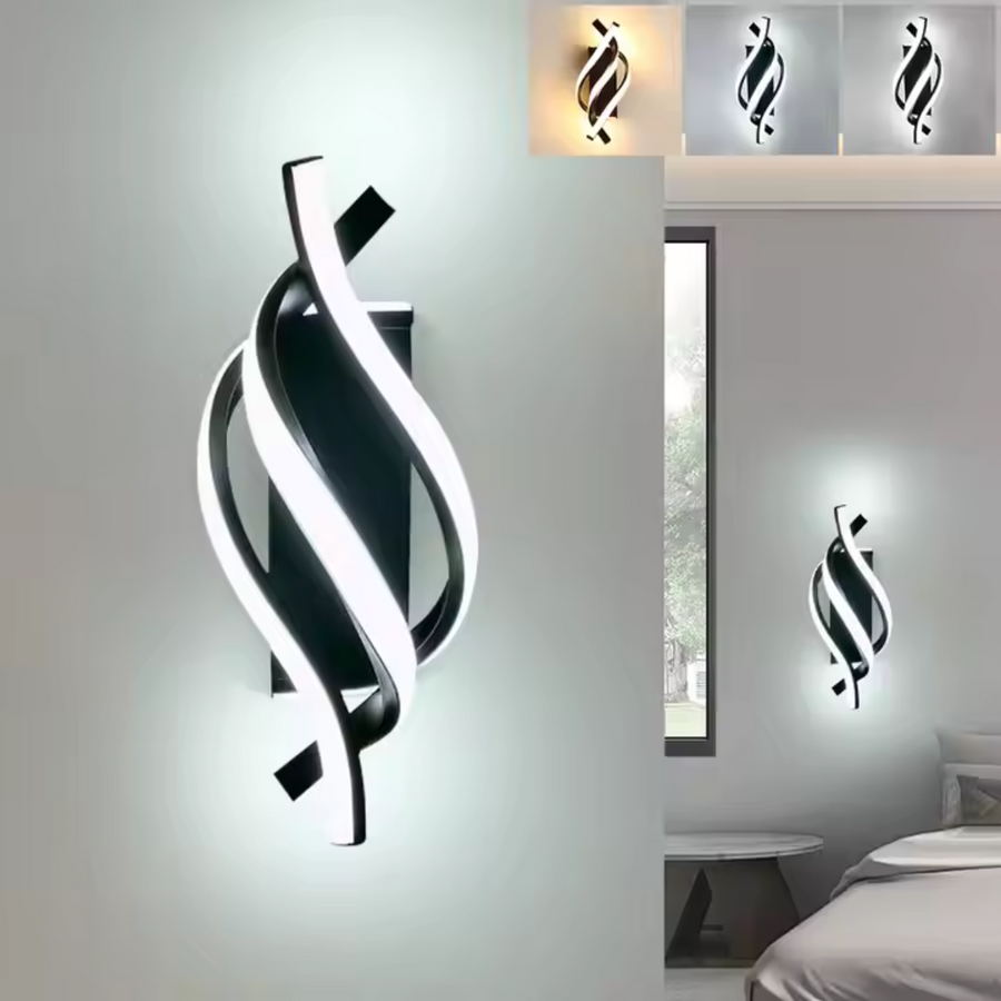 Kinkiet LED Ray 20W Falista Zimna/Ciepła/Neutralna barwa światła Metal i czarny silikon