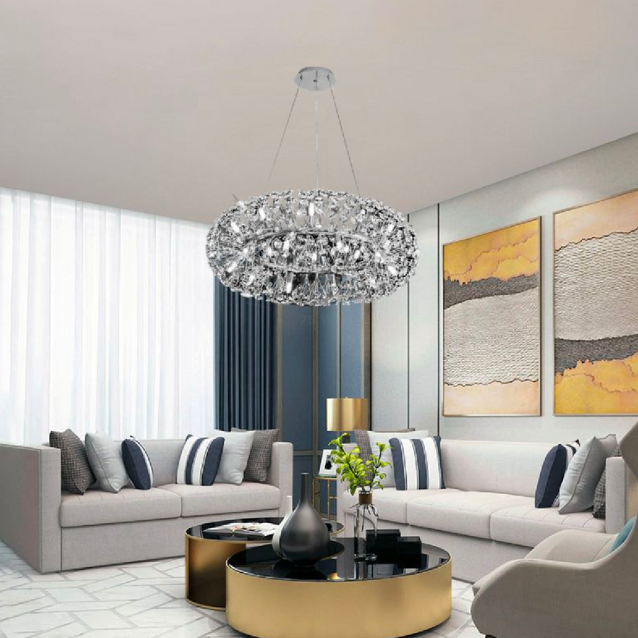 Żyrandol kryształowy SEGOVIA Magno 5x E14, średnica 60 cm, lśniące srebro, regulowana wysokość