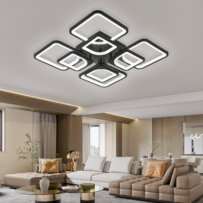Żyrandol LED z pilotem ZOE, 8 kwadratów, 130 W, światło zimne/ciepłe/neutralne, ściemnialny, czarny 