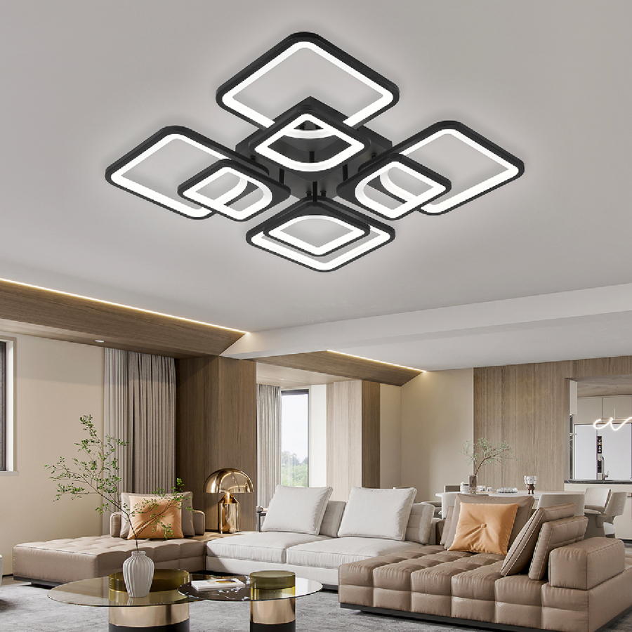 Żyrandol LED z pilotem ZOE, 8 kwadratów, 130 W, światło zimne/ciepłe/neutralne, ściemnialny, czarny 