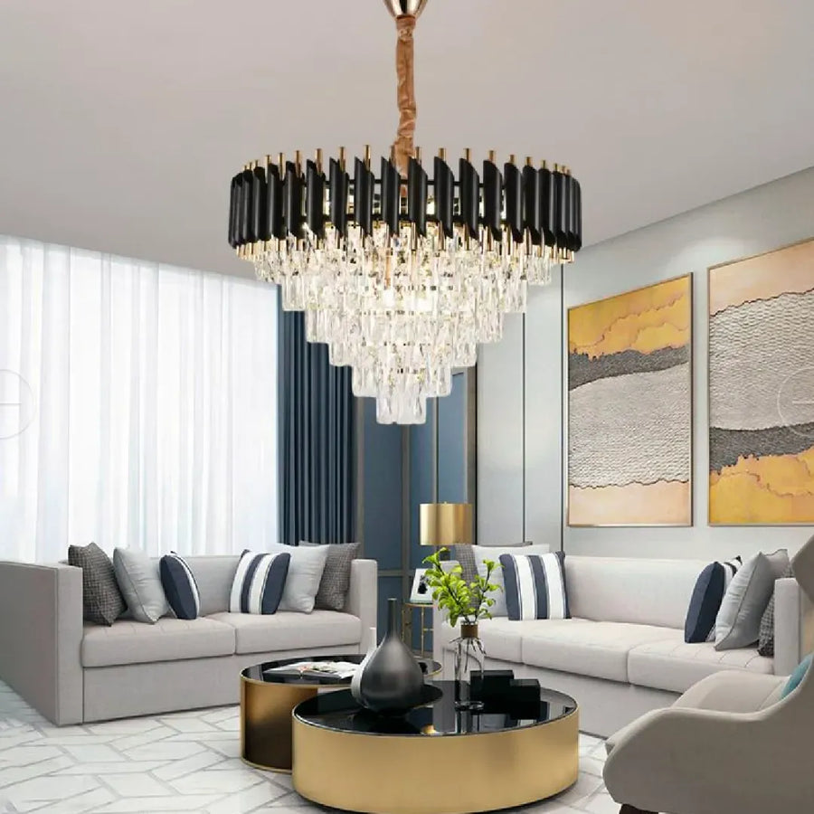 Żyrandol kryształowy VERSAILLES Magno 8xE27, średnica 60 cm, błyszczące złoto i czerń, regulowana wysokość