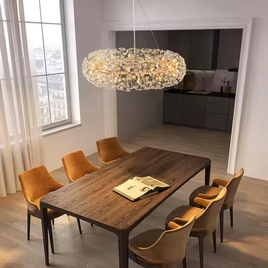 MINUET Żyrandol kryształowy 12x G9, średnica 60cm, błyszczące złoto, regulowana wysokość 