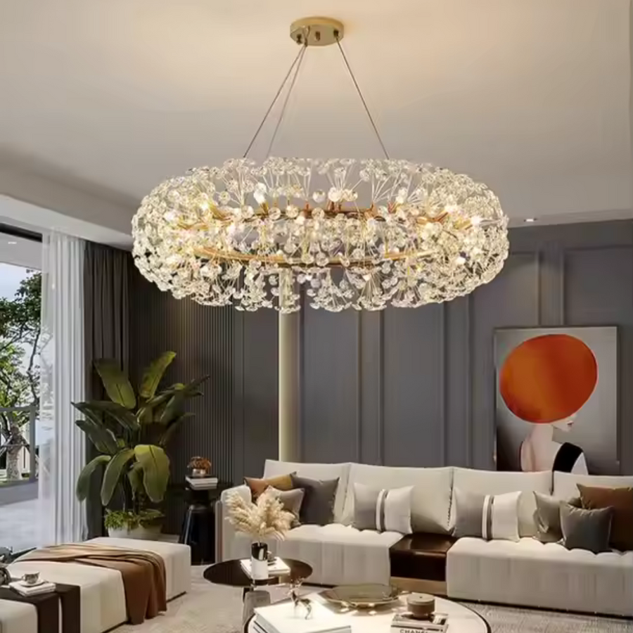 MINUET Żyrandol kryształowy 12x G9, średnica 60cm, błyszczące złoto, regulowana wysokość 