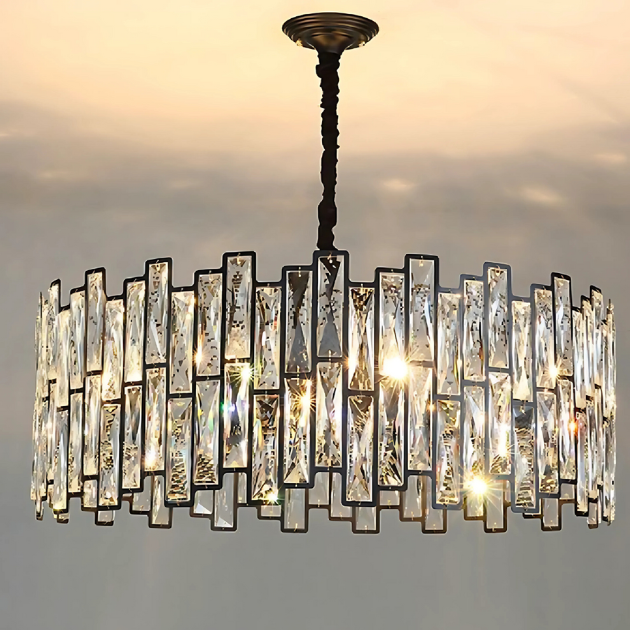 Kryształowy żyrandol MALBORK Eleganza 6xE27, średnica 49 cm, kolor czarny, regulowana wysokość 