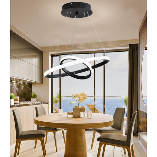 Lustra LED suspendata RICCI 25W, 2 Cercuri, lumina Rece/Calda/Neutra, Negru, Inaltime Reglabila