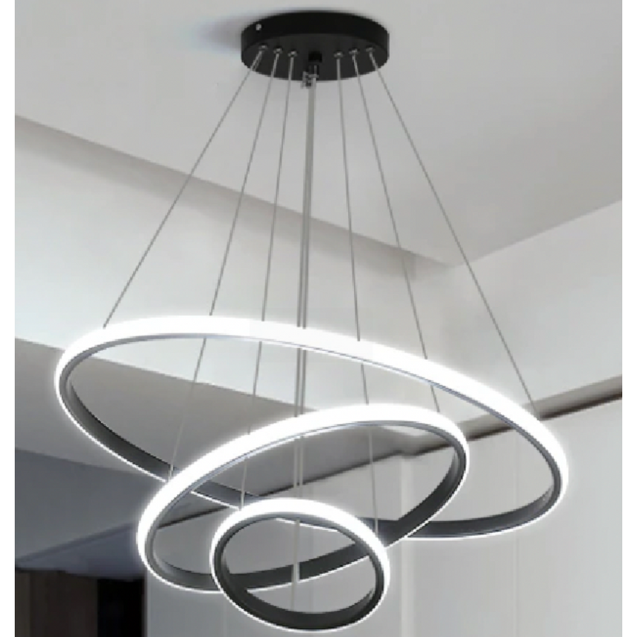 Lustra LED suspendata RICCI 45W, 3 Cercuri, lumina Rece/Calda/Neutra, Negru, Inaltime Reglabila