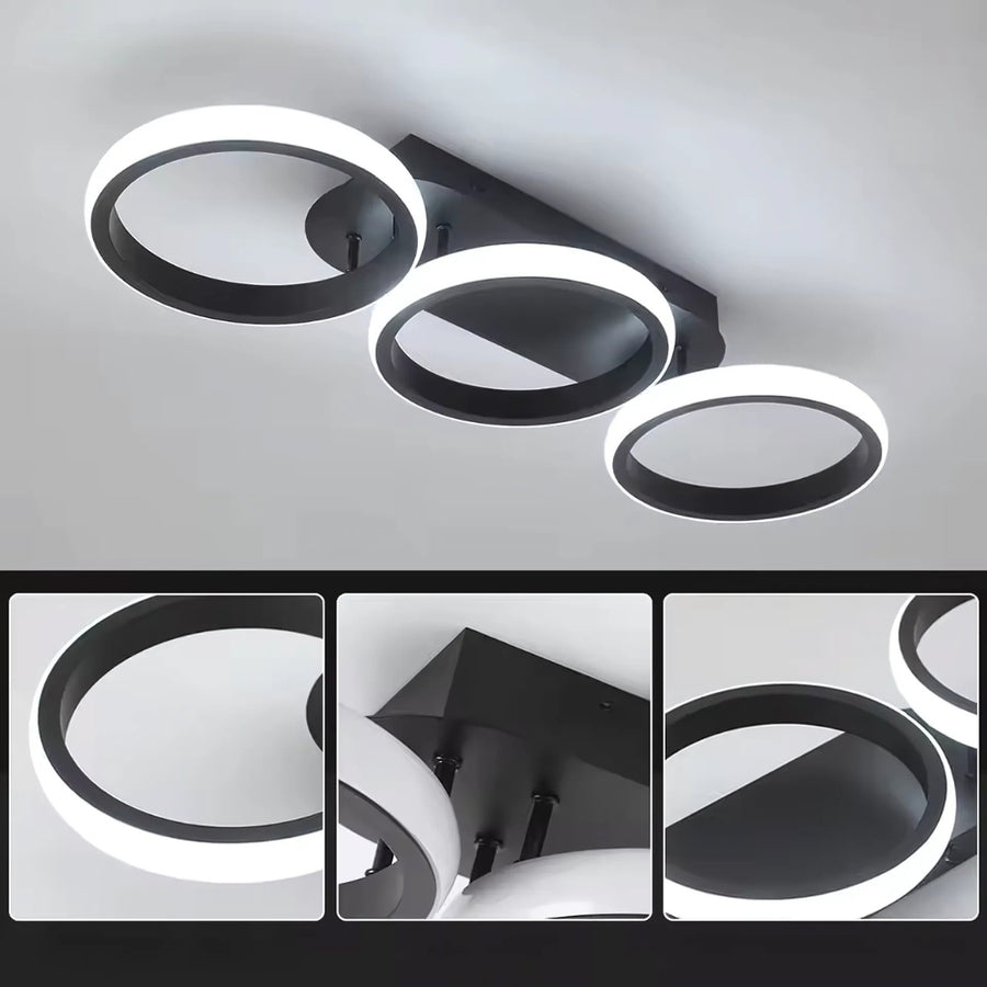 Żyrandol LED ELIO 24 W, 3 okręgi, liniowy, światło zimne/ciepłe/neutralne, czarny