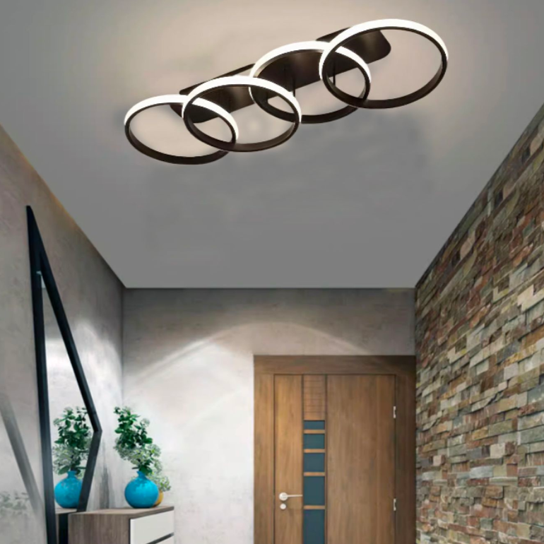 Żyrandol LED ELIO 24 W, 4 okręgi, liniowy, światło zimne/ciepłe/neutralne, czarny