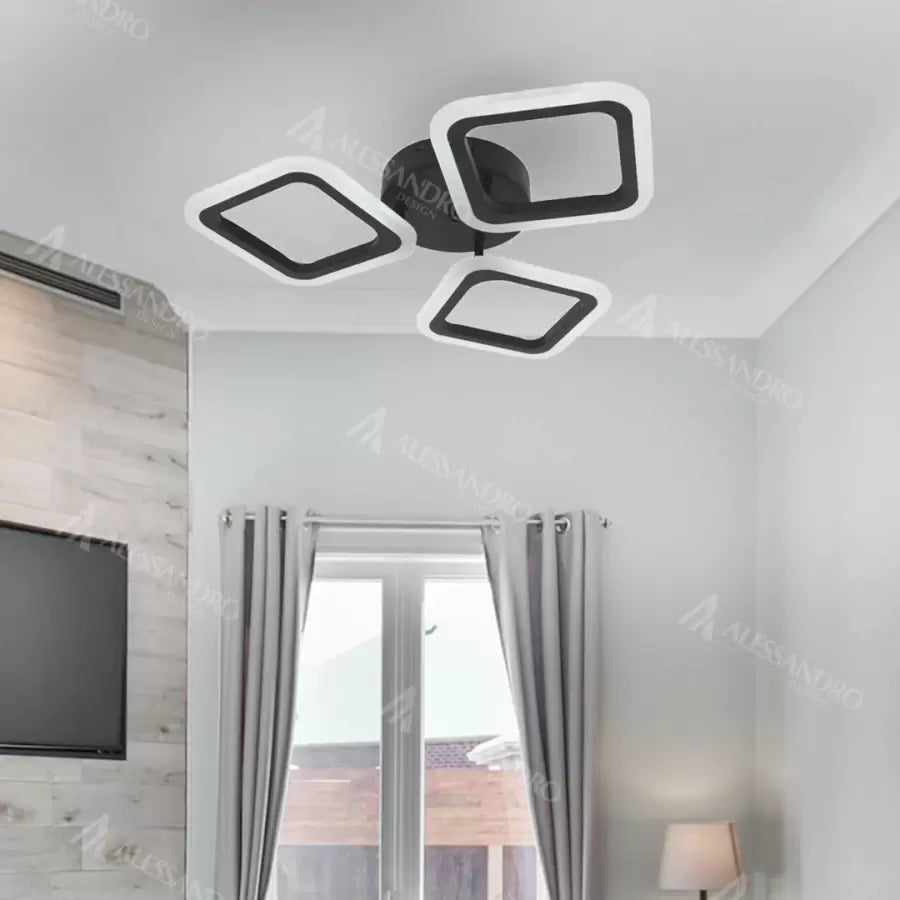 Żyrandol LED PULSARIS 32W, 3 kwadraty, światło zimne/ciepłe/neutralne, czarny