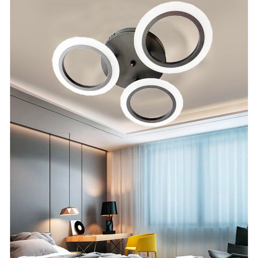 Żyrandol LED MARA 28W, 3 okręgi, światło zimne/ciepłe/neutralne, czarny