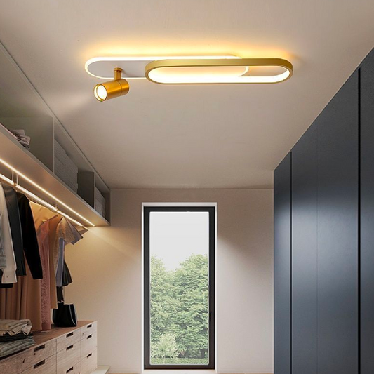 Lustra LED Camilla, 49W, Lumina Rece/Calda/Neutra Proiector Reglabil Acril si Metal Alb si Auriu