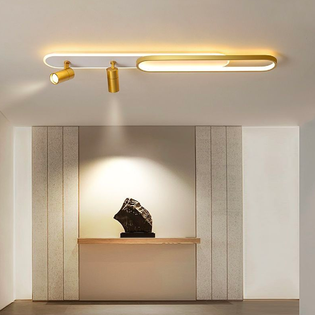 Lustra LED Filberto, 69W, Lumina Rece/Calda/Neutra Proiector Reglabil Acril si Metal Alb si Auriu