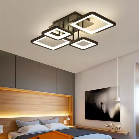 LED żyrandol z pilotem, Ella, 4 kwadraty, 88 W, zimno/gorące/neutralne światło, niestabilne, czarne