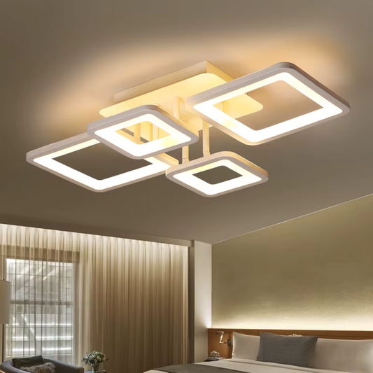 LED żyrandol z pilotem, Ella, 4 kwadraty, 88 W, zimno/gorące/neutralne światło, niestabilne, białe