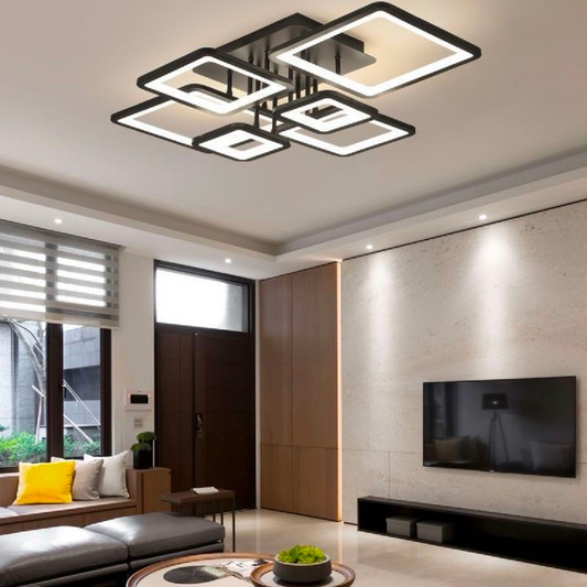 LED żyrandol z pilotem, Ella, 6 kwadratów, 114 W, zimno/gorące/neutralne światło, niemiły, czarne