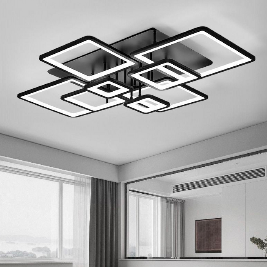 LED pożądania z pilotem, Ella, 8 kwadratów, 210 W, zimno/gorące/neutralne światło, niestabilne, czarne